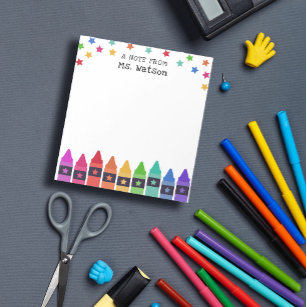 Crayons & Stars farbenfrohe Note vom Lehrer Notizblock