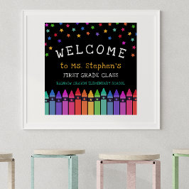 Crayons Stars farbenfrohe Willkommenslehrerin im K Poster