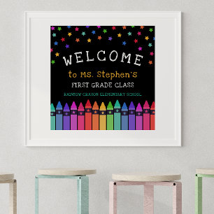 Crayons Stars farbenfrohe Willkommenslehrerin im K Poster