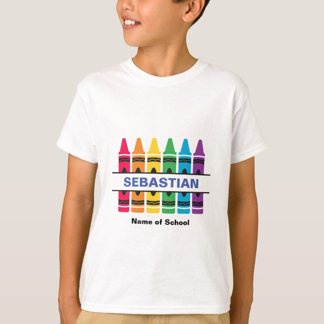 "Crayons" Student & School Name Custom T - Shirt (Vorderseite)