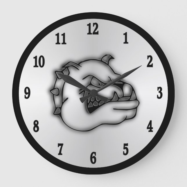 Crazed Bulldog Wall Clock Schwarze Zahlen Große Wanduhr (Vorderseite)