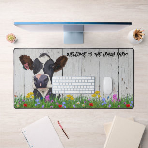 Crazy About Farm Desk Mat - Niedliche Holstein Kuh Schreibtischunterlage