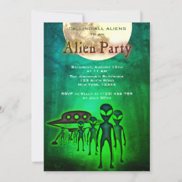Crazy Alien & UFO im Forest Party Einladung