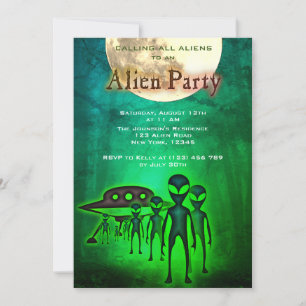Crazy Alien & UFO im Forest Party Einladung