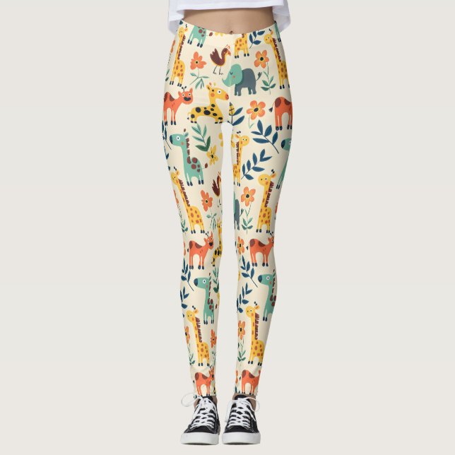 Crazy Animals farbenfrohe Muster Leggings (Vorderseite)