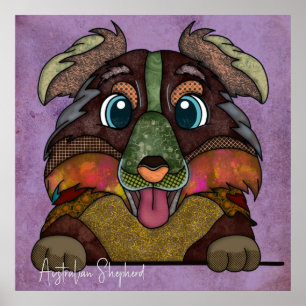 Crazy Australian Shepherd Hund gesichtsbemalt Poster