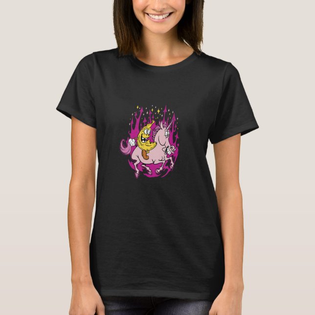 Crazy Banana Riding a Unicorn  Whimsical Fantasy A T-Shirt (Vorderseite)