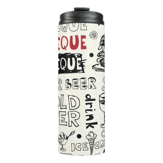 Crazy BBQ: Whimsical Doodle Kunst Thermosbecher (Vorderseite)