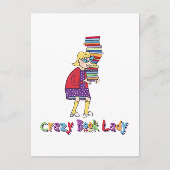 Crazy Book Lady Postkarte (Vorderseite)