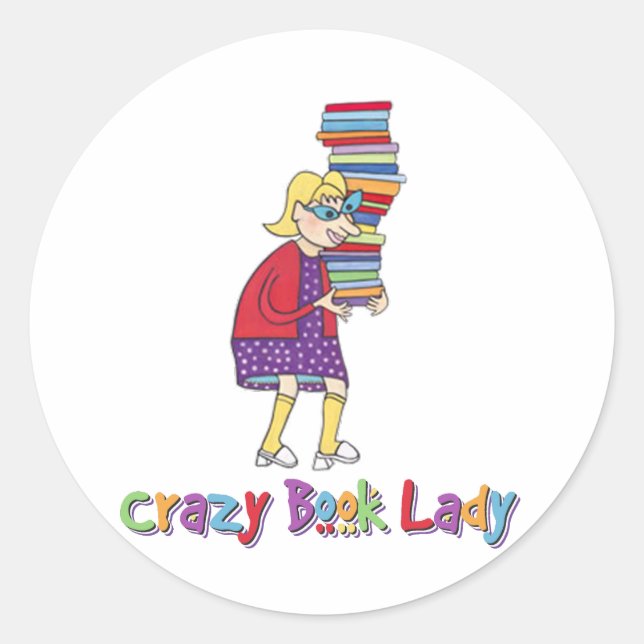 Crazy Book Lady Runder Aufkleber (Vorderseite)