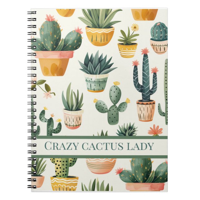 "Crazy cactus lady! Text über ein Kakteen-Design Notizblock (Vorderseite)