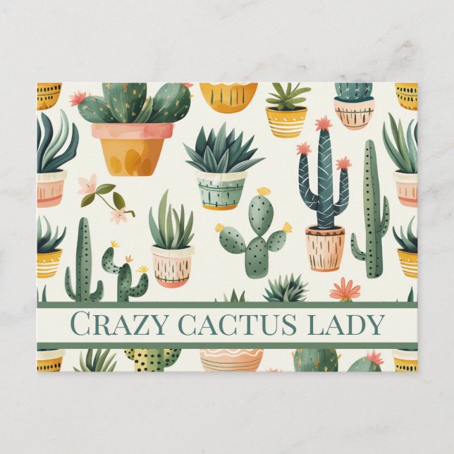 "Crazy cactus lady! Text über ein Kakteen-Design Postkarte (Vorderseite)