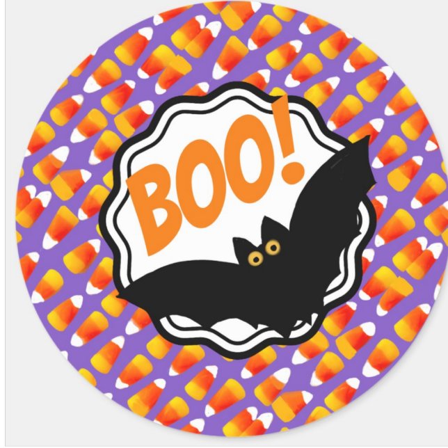Crazy Candy Corn Black Bat Boo! Quadratischer Aufkleber (Personalize it!)