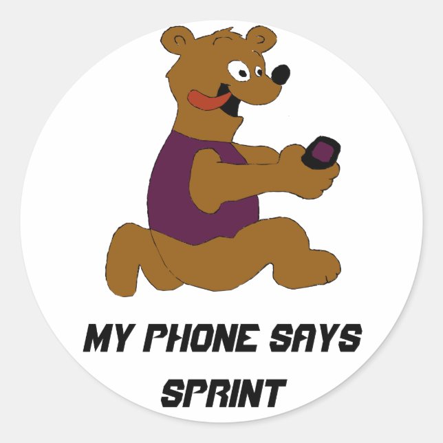Crazy Cartoon Bär mit Handy Runder Aufkleber (Vorderseite)