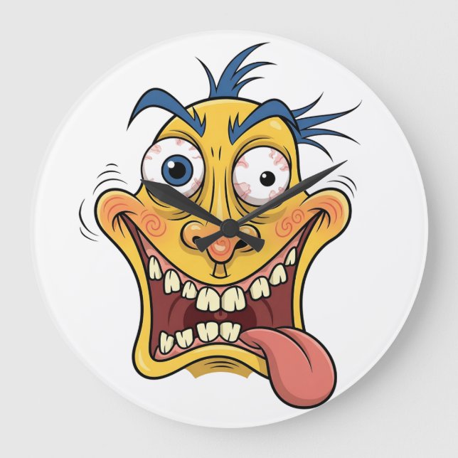 Crazy Cartoon Face - Funny Wacky Expression Design Große Wanduhr (Vorderseite)