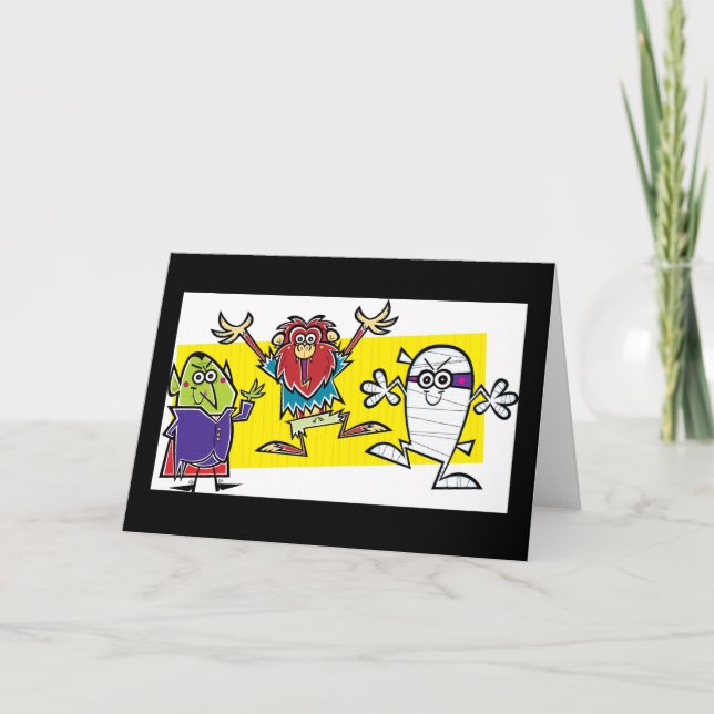 Crazy Cartoon Halloween Vanpire Ghost Werewolf Karte (Vorderseite)