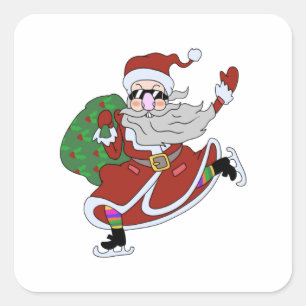 Crazy Cartoon Santa Claus Eis Skaten Quadratischer Aufkleber