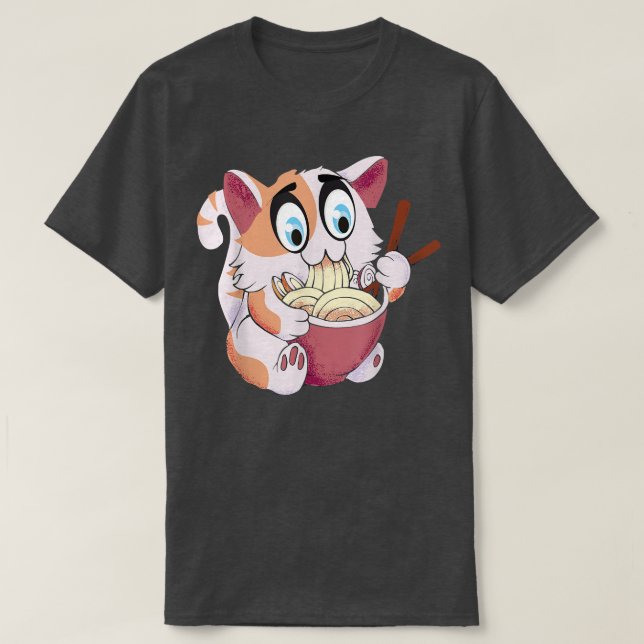 Crazy Cat Freaking Cat Isst Ramen Pasta Soup T-Shirt (Design vorne)