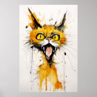 Crazy Cat im Stil von Ralph Steadman: Gelb C