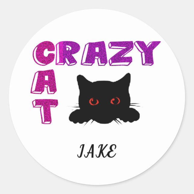 "CRAZY CAT" KINDER STICKER. RUNDER AUFKLEBER (Vorderseite)