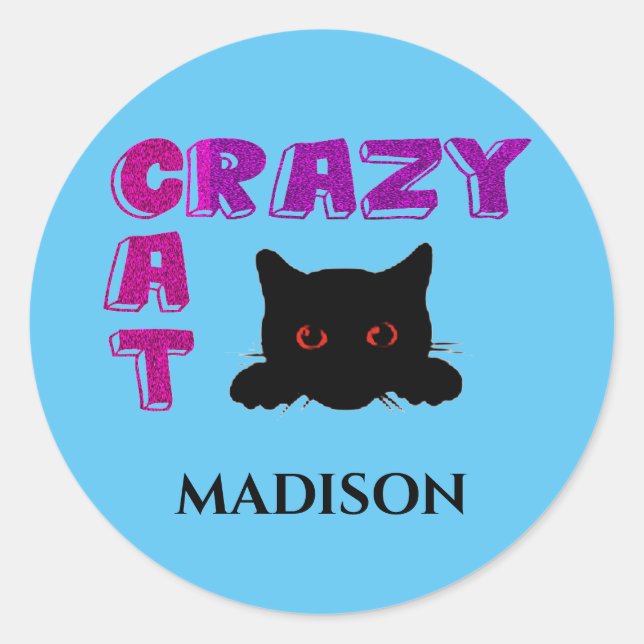 "CRAZY CAT" KINDER STICKER. RUNDER AUFKLEBER (Vorderseite)