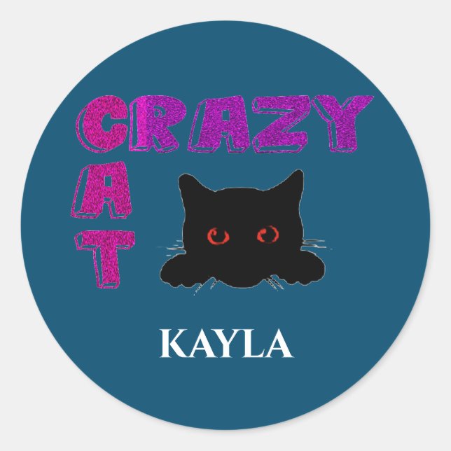 "CRAZY CAT" KINDER STICKER. RUNDER AUFKLEBER (Vorderseite)