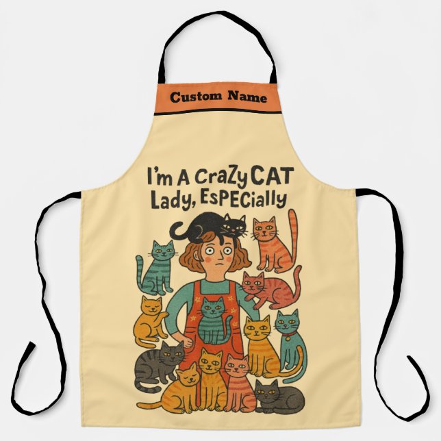 Crazy Cat Lady Apron - Whimsical Bold Custom Print Schürze (Vorderseite)