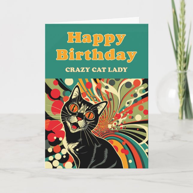 Crazy Cat Lady Birthday Karte (Vorderseite)