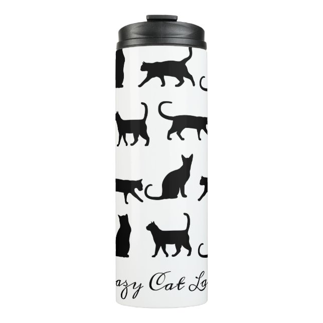 Crazy Cat Lady Black Cat Silhouetten Thermosbecher (Vorderseite)