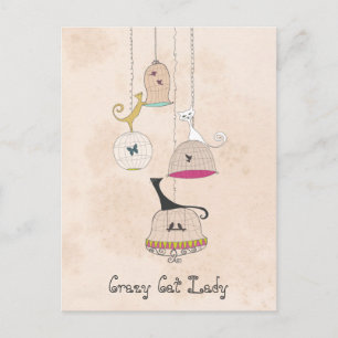 Crazy Cat Lady Cats on Birdcages Postkarten