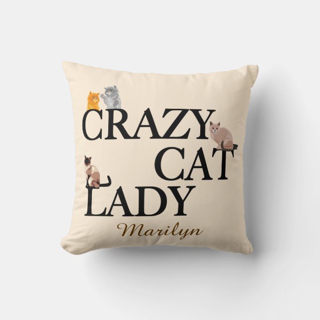 Crazy Cat Lady Custom Ivory Kissen (Vorderseite)