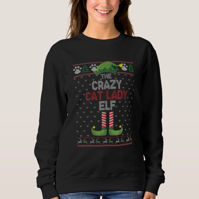 Crazy Cat Lady Elf Matching Family Group Christmas Sweatshirt (Vorderseite)
