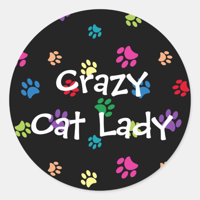 Crazy Cat Lady farbenfrohe gestrichene Paw Prints Runder Aufkleber (Vorderseite)