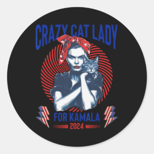 Crazy Cat Lady for Kamala 2024 Kamala Election 202 Runder Aufkleber