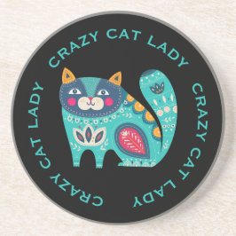 Crazy Cat Lady, Fun Stylisierte Katze auf schwarz Getränkeuntersetzer