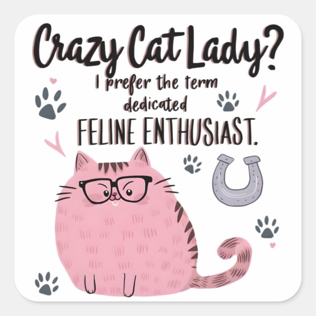Crazy Cat Lady? Funny Cat Lover Gift  Quadratischer Aufkleber (Vorderseite)