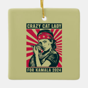 Crazy Cat Lady für Kamala 2024 Keramikornament