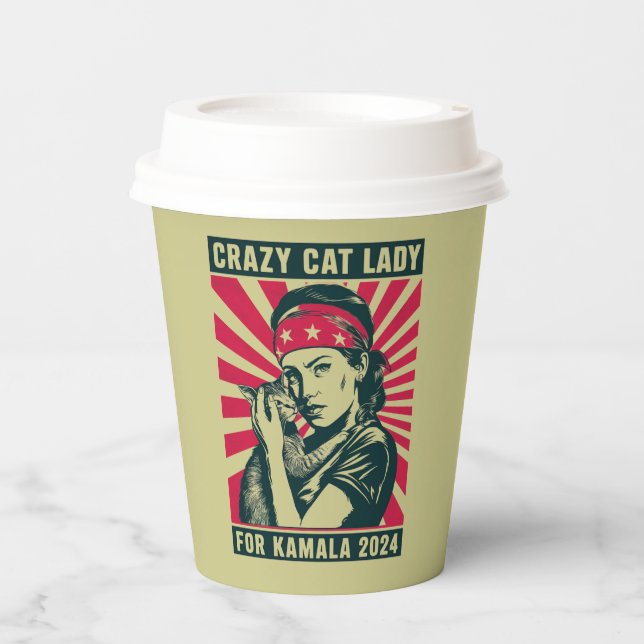Crazy Cat Lady für Kamala 2024 Pappbecher (Vorderseite)