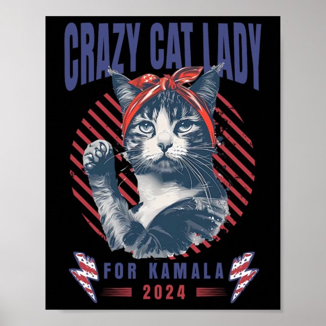 Crazy Cat Lady für Kamala Harris für Präsident 202 Poster (Vorne)