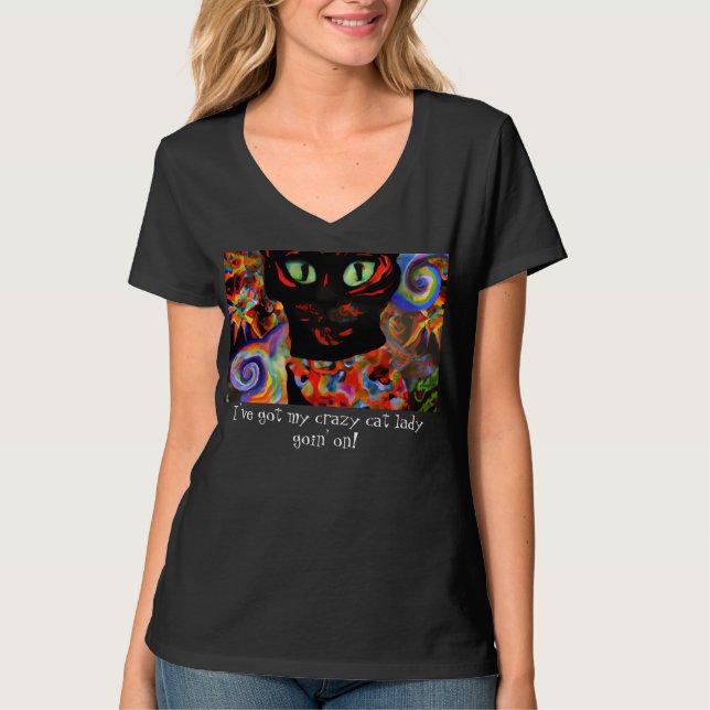 Crazy Cat Lady Halloween Graphic T - Shirt (Vorderseite)