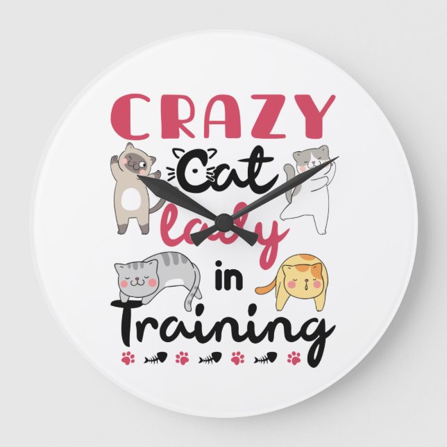 Crazy Cat Lady im Training Große Wanduhr (Vorderseite)