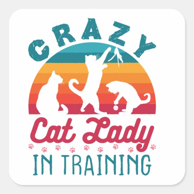 Crazy Cat Lady im Training Quadratischer Aufkleber (Vorderseite)