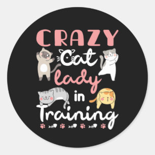 Crazy Cat Lady im Training Runder Aufkleber