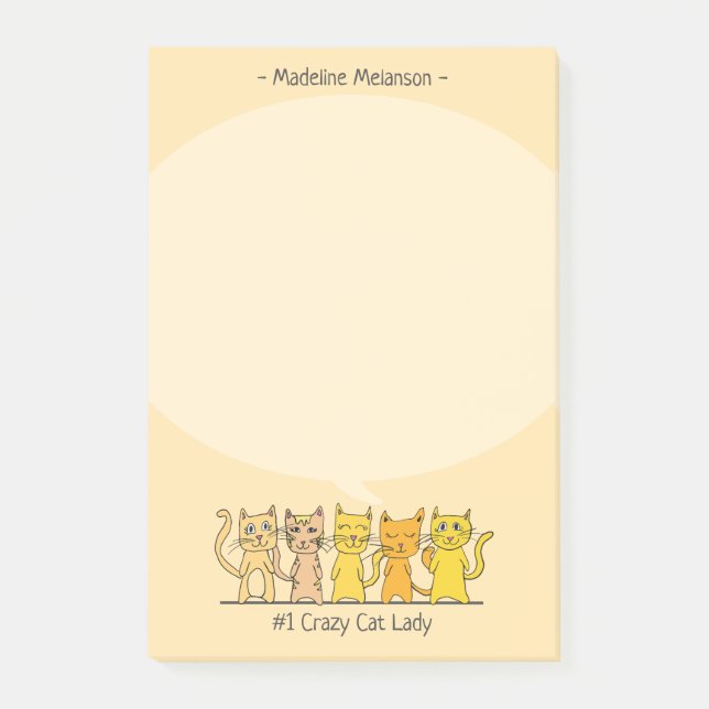 Crazy Cat Lady Kity Cartoon Personalisiert Post-it Klebezettel (Vorderseite)