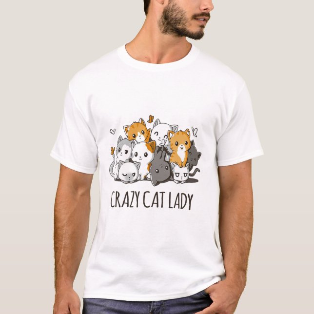 Crazy Cat Lady Niedlich Anime Kitty Cat T Shirt (Vorderseite)