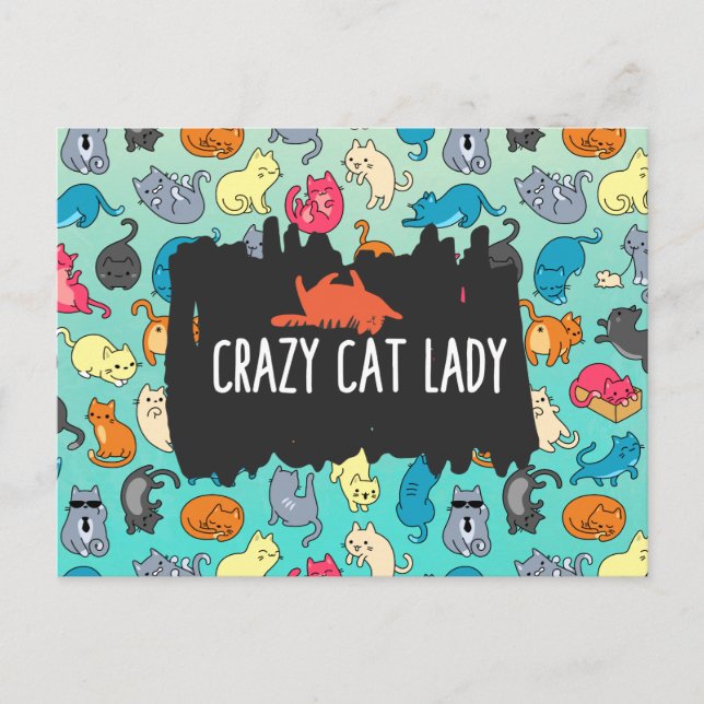 Crazy Cat Lady Niedlich und spielerisch Cat Patter Postkarte (Vorderseite)