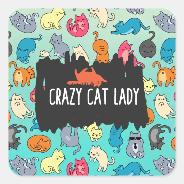 Crazy Cat Lady Niedlich und spielerisch Cat Patter Quadratischer Aufkleber (Vorderseite)