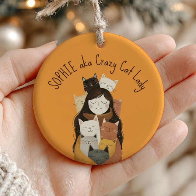 Crazy Cat Lady on Paw Pattern Individuelle Name Ge Keramik Ornament (Von Creator hochgeladen)
