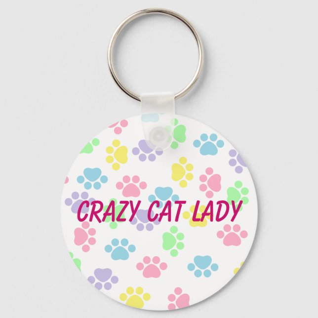 Crazy Cat Lady - Paw Prints - Schlüsselkette Schlüsselanhänger (Vorderseite)