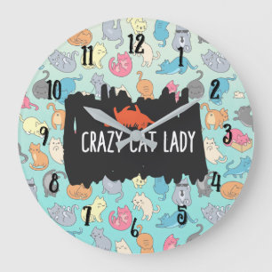 Crazy Cat Lady Playful Cat Pattern Große Wanduhr